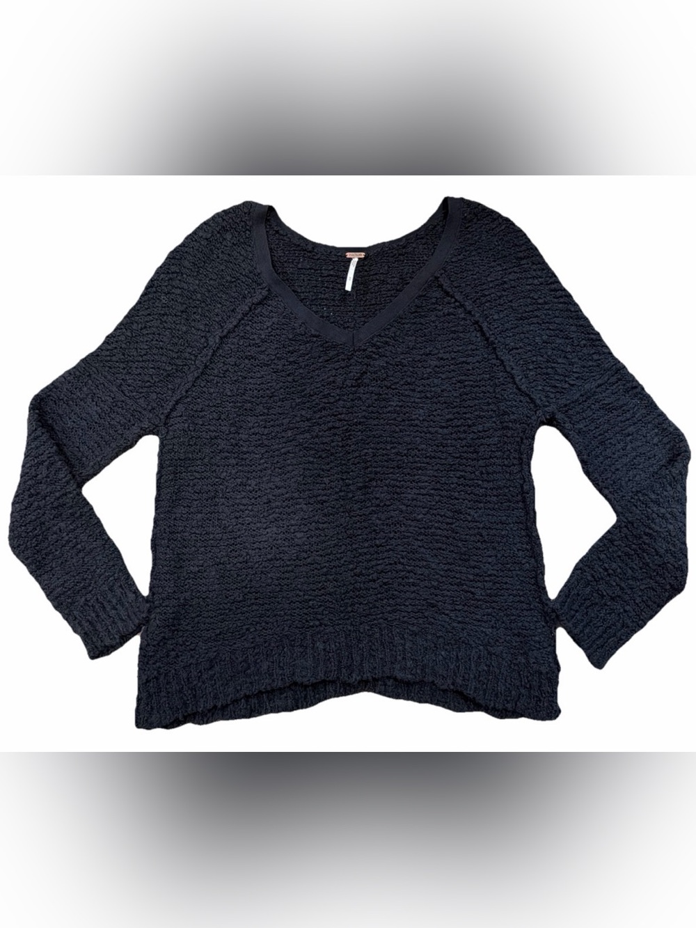 Free People Popcorn V-Neck Textured Black Women's Medium Sweater